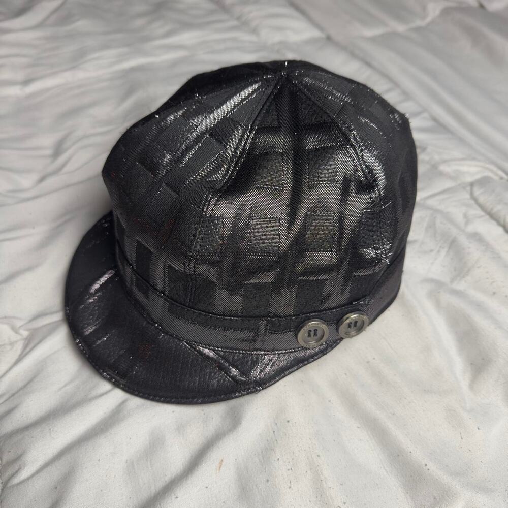 Vintage Burberry Black Metallic Check Newsboy Cap Y2K Designer Hat - Picture 2 of 6